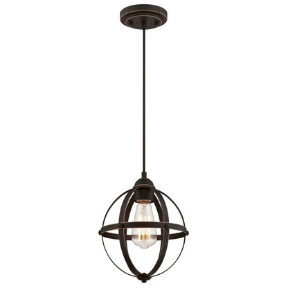 Westinghouse Stella Mira 10in 1-Light Mini Pendant | Vintage Oil Rubbed Bronze and Cage Shade | Kitchen Island & Entryway | Model 6361900