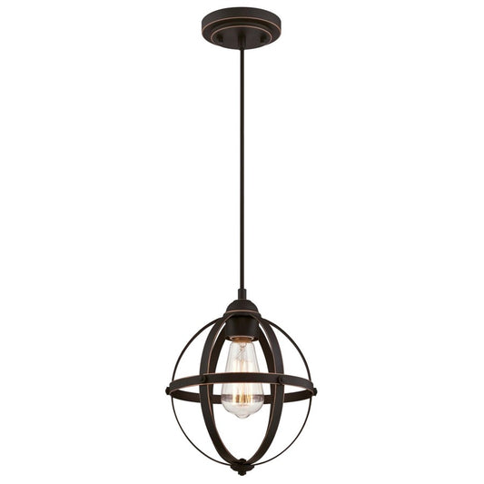 Westinghouse Stella Mira 10in 1-Light Mini Pendant | Vintage Oil Rubbed Bronze and Cage Shade | Kitchen Island & Entryway | Model 6361900