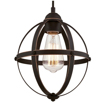 Westinghouse Stella Mira 10in 1-Light Mini Pendant | Vintage Oil Rubbed Bronze and Cage Shade | Kitchen Island & Entryway | Model 6361900