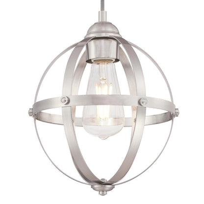 Westinghouse Stella Mira 9in 1-Light Pendant | Vintage Brushed Nickel and Cage Shade | Kitchen Island & Dining Room | 9 x 9 x 10.75 in | Model 6362000