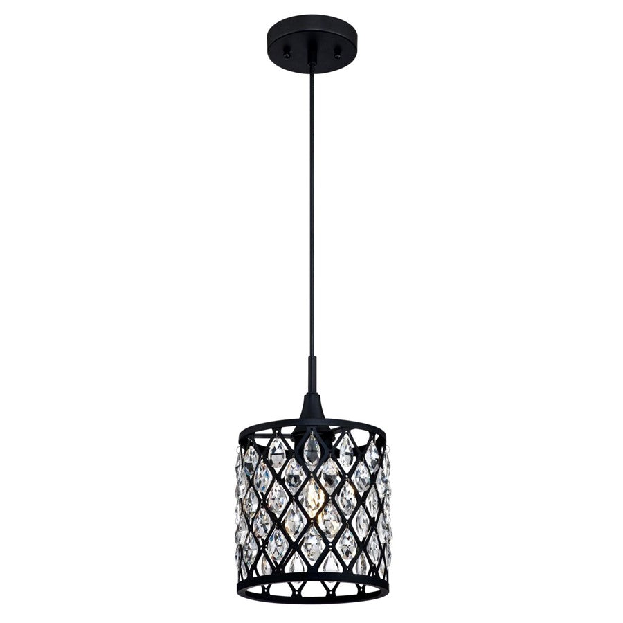 Westinghouse Waltz 7in 1-Light Pendant | Contemporary Matte Black and Crystal Jewel Shade | Kitchen Island & Dining Room | Model 6362700