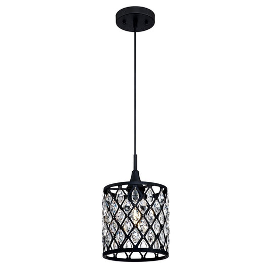 Westinghouse Waltz 7in 1-Light Pendant | Contemporary Matte Black and Crystal Jewel Shade | Kitchen Island & Dining Room | Model 6362700
