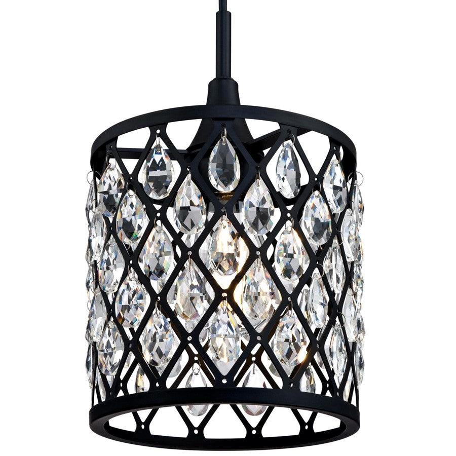 Westinghouse Waltz 7in 1-Light Pendant | Contemporary Matte Black and Crystal Jewel Shade | Kitchen Island & Dining Room | Model 6362700