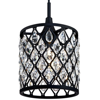 Westinghouse Waltz 7in 1-Light Pendant | Contemporary Matte Black and Crystal Jewel Shade | Kitchen Island & Dining Room | Model 6362700
