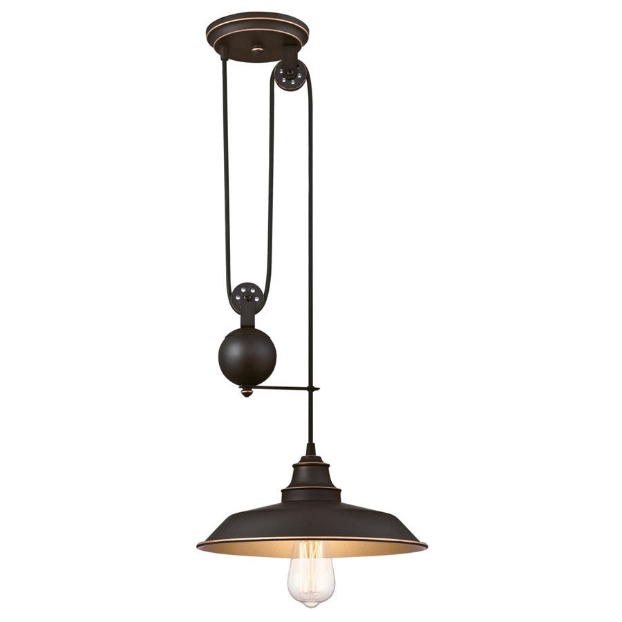 Westinghouse Iron Hill 12in 1-Light Pendant | Vintage Oil Rubbed Bronze and Metal Shade | Kitchen Island & Dining Room | Model 6363200