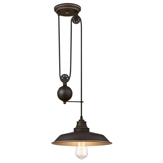 Westinghouse Iron Hill 12in 1-Light Pendant | Vintage Oil Rubbed Bronze and Metal Shade | Kitchen Island & Dining Room | Model 6363200