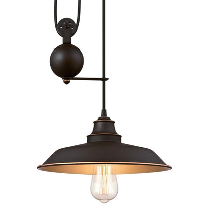 Westinghouse Iron Hill 12in 1-Light Pendant | Vintage Oil Rubbed Bronze and Metal Shade | Kitchen Island & Dining Room | Model 6363200