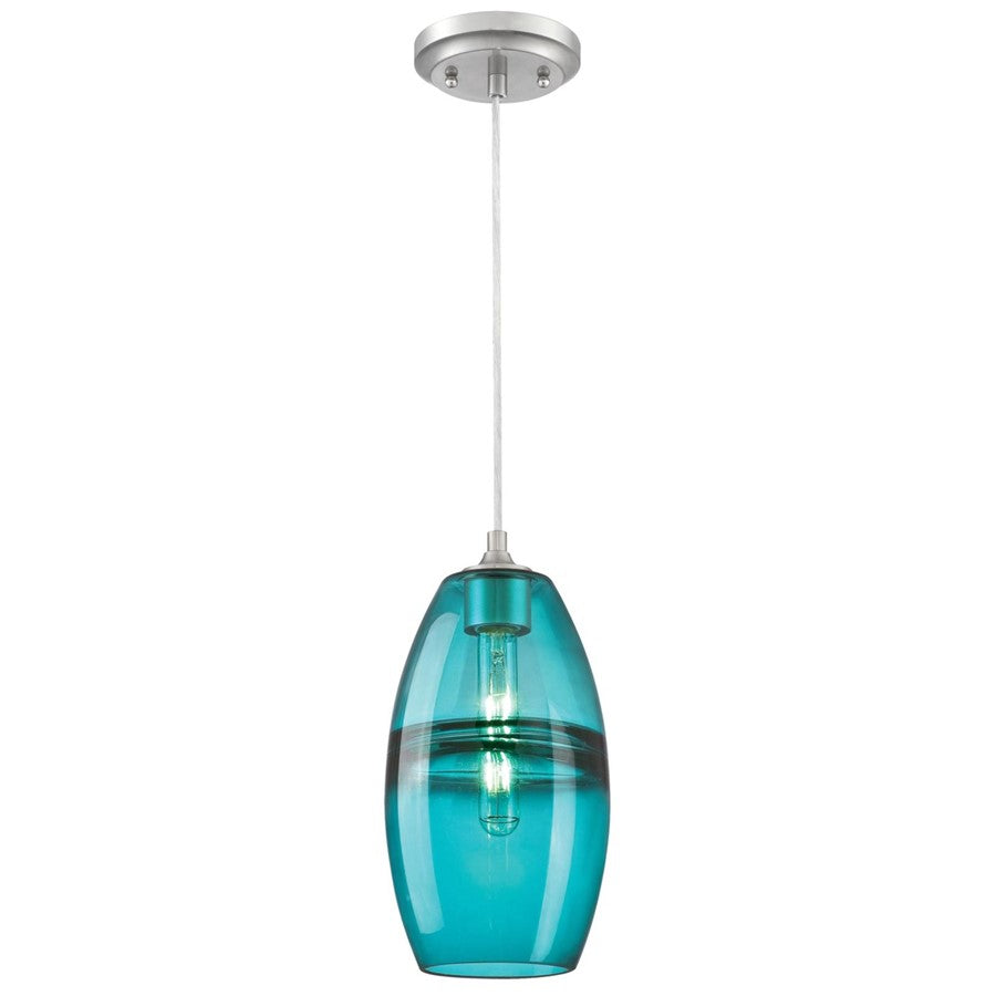 Westinghouse Soren 6in 1-Light Pendant | Contemporary Brushed Nickel and Turquoise Glass | Kitchen Island & Dining Room | Model 6366300