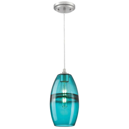 Westinghouse Soren 6in 1-Light Pendant | Contemporary Brushed Nickel and Turquoise Glass | Kitchen Island & Dining Room | Model 6366300