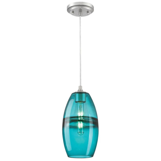 Westinghouse Soren 6in 1-Light Pendant | Contemporary Brushed Nickel and Turquoise Glass | Kitchen Island & Dining Room | Model 6366300