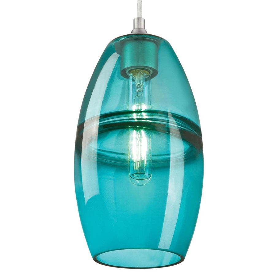 Westinghouse Soren 6in 1-Light Pendant | Contemporary Brushed Nickel and Turquoise Glass | Kitchen Island & Dining Room | Model 6366300