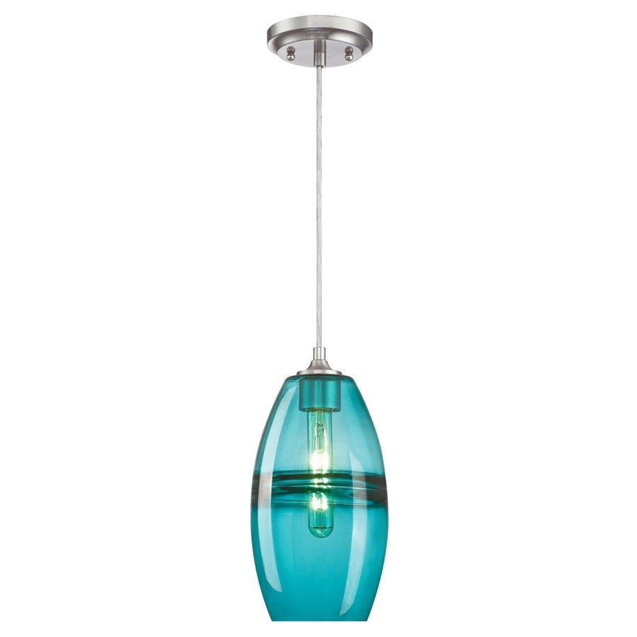 Westinghouse Soren 6in 1-Light Pendant | Contemporary Brushed Nickel and Turquoise Glass | Kitchen Island & Dining Room | Model 6366300