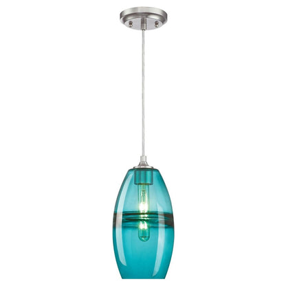 Westinghouse Soren 6in 1-Light Pendant | Contemporary Brushed Nickel and Turquoise Glass | Kitchen Island & Dining Room | Model 6366300