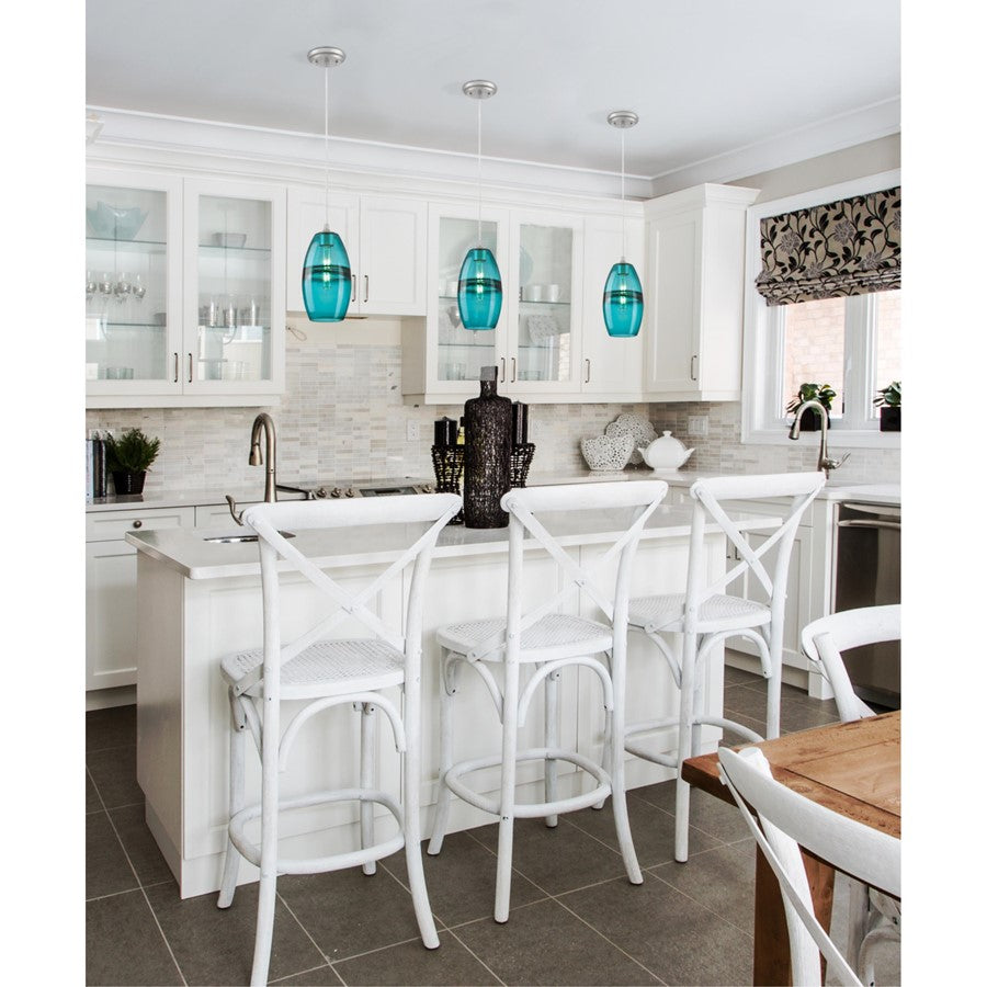 Westinghouse Soren 6in 1-Light Pendant | Contemporary Brushed Nickel and Turquoise Glass | Kitchen Island & Dining Room | Model 6366300