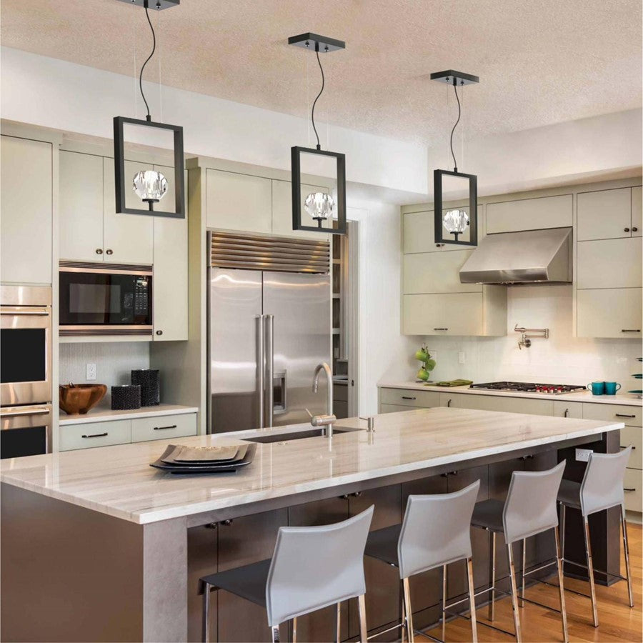 Westinghouse Zoa 9in 1-Light Pendant | Contemporary Matte Brushed Gun Metal and Crystal Glass | Kitchen Island & Dining Room | Model 6367400