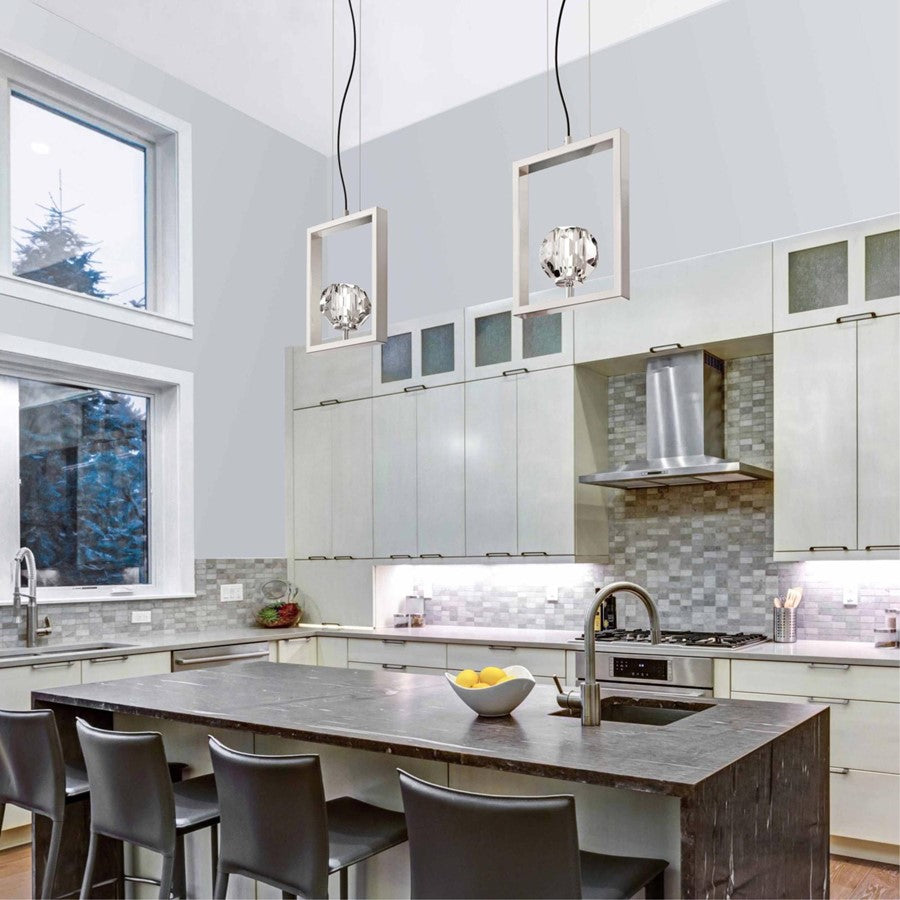 Westinghouse Zoa 9in 1-Light Pendant | Contemporary Brushed Nickel and Crystal Glass | Kitchen Island & Dining Room | Model 6367600