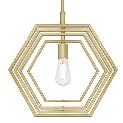 Westinghouse Holly 15in 1-Light Pendant | Champagne Brass Geometric | Kitchen Island & Dining Room | 15 x 15 x 15 in | Model 6369700
