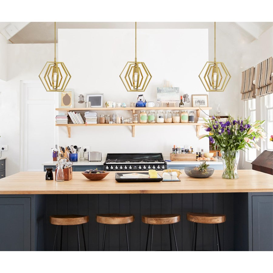 Westinghouse Holly 15in 1-Light Pendant | Champagne Brass Geometric | Kitchen Island & Dining Room | 15 x 15 x 15 in | Model 6369700