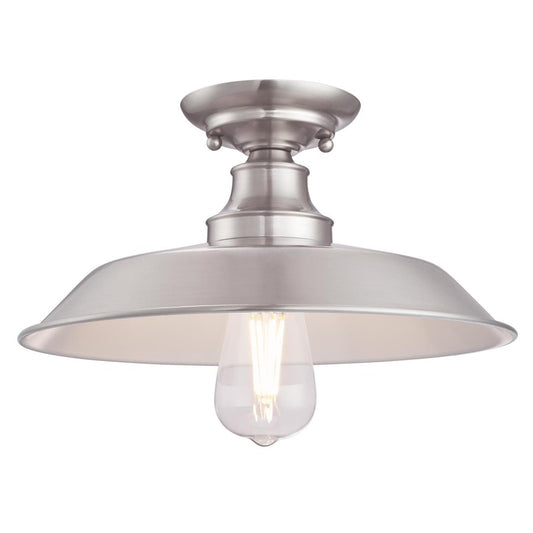Westinghouse Iron Hill 12in 1-Light Semi-Flush Mount | Vintage Brushed Nickel and Metal Shade | Hallway & Bedroom | 12 x 12 x 5.75 in | Model 6370200