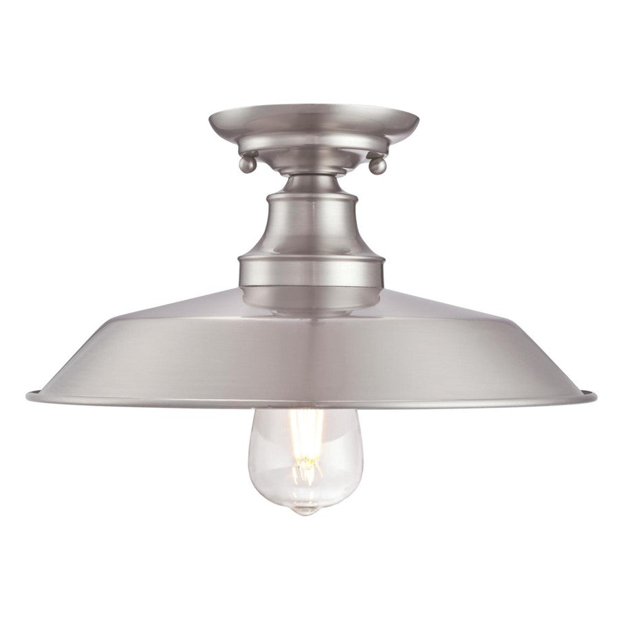 Westinghouse Iron Hill 12in 1-Light Semi-Flush Mount | Vintage Brushed Nickel and Metal Shade | Hallway & Bedroom | 12 x 12 x 5.75 in | Model 6370200