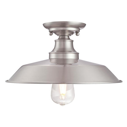Westinghouse Iron Hill 12in 1-Light Semi-Flush Mount | Vintage Brushed Nickel and Metal Shade | Hallway & Bedroom | 12 x 12 x 5.75 in | Model 6370200