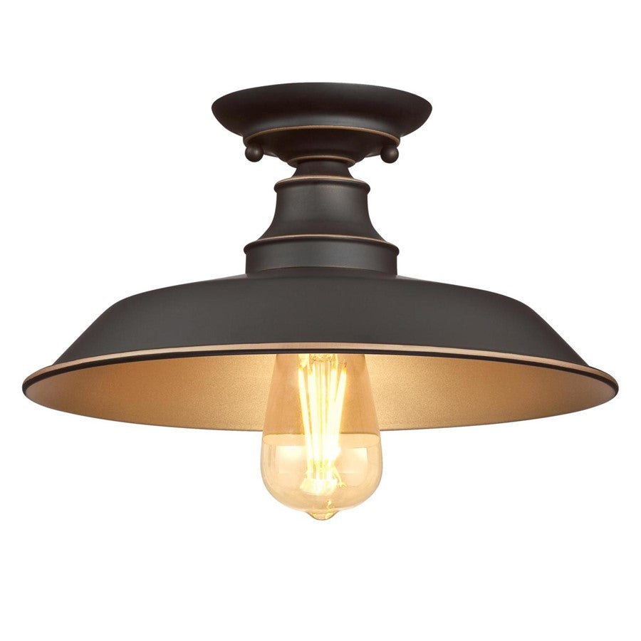 Westinghouse Iron Hill 12in 1-Light Semi-Flush Mount | Vintage Oil Rubbed Bronze and Metal Shade | Hallway & Bedroom | Model 6370300