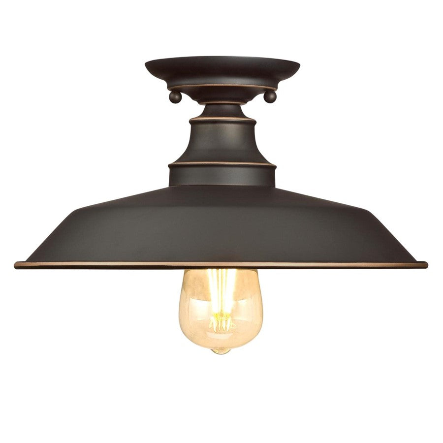 Westinghouse Iron Hill 12in 1-Light Semi-Flush Mount | Vintage Oil Rubbed Bronze and Metal Shade | Hallway & Bedroom | Model 6370300