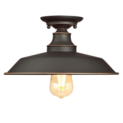 Westinghouse Iron Hill 12in 1-Light Semi-Flush Mount | Vintage Oil Rubbed Bronze and Metal Shade | Hallway & Bedroom | Model 6370300