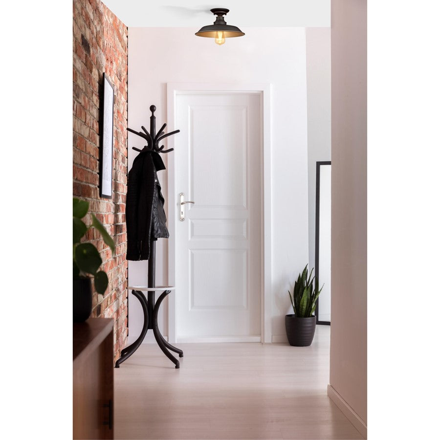 Westinghouse Iron Hill 12in 1-Light Semi-Flush Mount | Vintage Oil Rubbed Bronze and Metal Shade | Hallway & Bedroom | Model 6370300