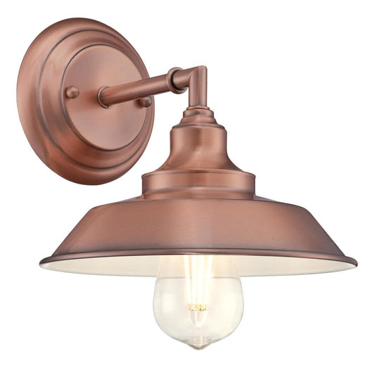 Westinghouse Iron Hill 8in 1-Light Wall Sconce | Vintage Washed Copper and Metal Shade | Bathroom & Dining Room | 8.75 x 9.75 x 8 in | Model 6370400