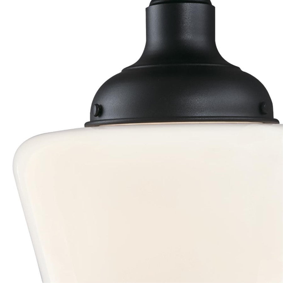 Westinghouse Scholar 9in 1-Light Semi-Flush Mount | Vintage Textured Black and White Opal Glass | Porch & Entryway | 60W, Damp Rated | Model 6578300