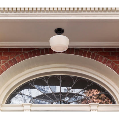 Westinghouse Scholar 9in 1-Light Semi-Flush Mount | Vintage Textured Black and White Opal Glass | Porch & Entryway | 60W, Damp Rated | Model 6578300