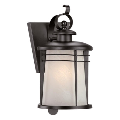 Westinghouse Senecaville 13in 1-Light Outdoor Sconce | Transitional Weathered Bronze and Alabaster Glass | Entryway & Garage | Model 6674100