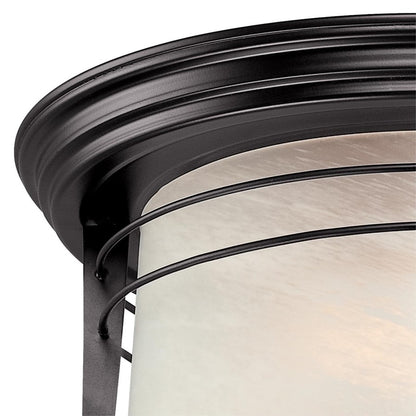 Westinghouse Senecaville 12in 2-Light Flush Mount | Transitional Weathered Bronze and Alabaster Glass | Entryway & Covered Porch | Model 6674600