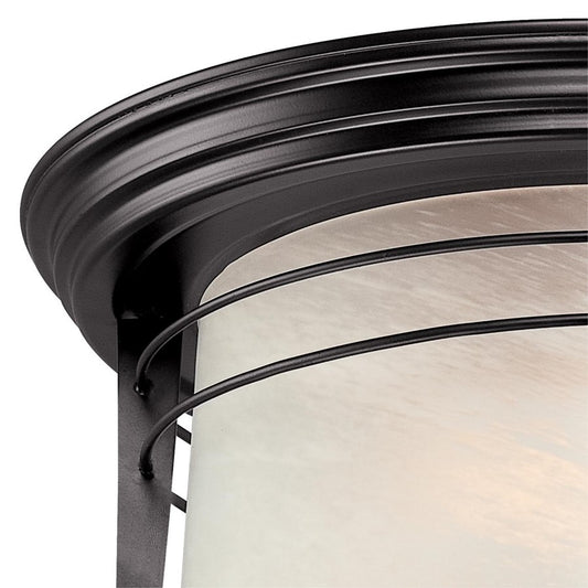 Westinghouse Senecaville 12in 2-Light Flush Mount | Transitional Weathered Bronze and Alabaster Glass | Entryway & Covered Porch | Model 6674600