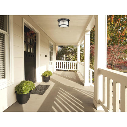 Westinghouse Senecaville 12in 2-Light Flush Mount | Transitional Weathered Bronze and Alabaster Glass | Entryway & Covered Porch | Model 6674600