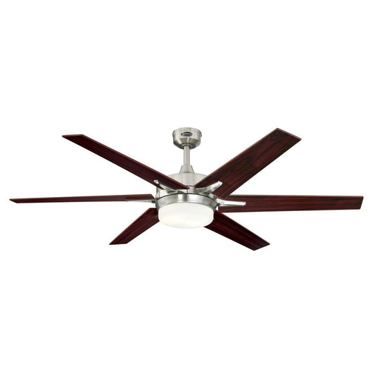 Westinghouse Cayuga 60in 6-Blade Ceiling Fan | Brushed Nickel and Rosewood Plywood Blades | Living Room & Large Bedroom | Model 7207700