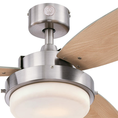 Westinghouse Alloy LED 52in 3-Blade Ceiling Fan | Brushed Nickel and Beech Plywood Blades | Living Room & Bedroom | 52 x 52 x 13 in | Model 7209000