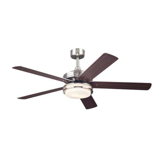 Westinghouse Castle LED 52in 5-Blade Ceiling Fan | Brushed Nickel and Weathered Maple Plywood Blades | Living Room & Bedroom | Model 7209100