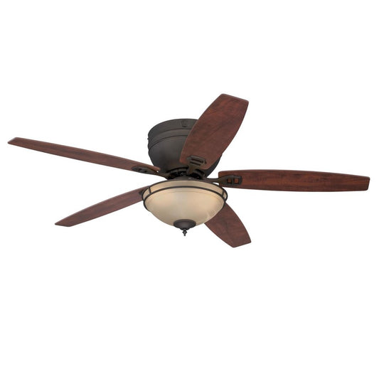 Westinghouse Carolina 52in 5-Blade LED Ceiling Fan | Traditional Oil Rubbed Bronze and Amber Alabaster Glass | Living Room & Bedroom | Model 7209600