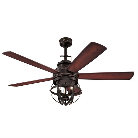 Westinghouse Stella Mira 52in 5-Blade LED Ceiling Fan | Vintage Oil Rubbed Bronze and Cage Shade | Living Room & Bedroom | Model 7217100