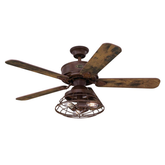 Westinghouse Barnett 48in 5-Blade LED Ceiling Fan | Vintage Barnwood and Cage Shade | Living Room & Bedroom | 48 x 48 x 21.26 in | Model 7220500