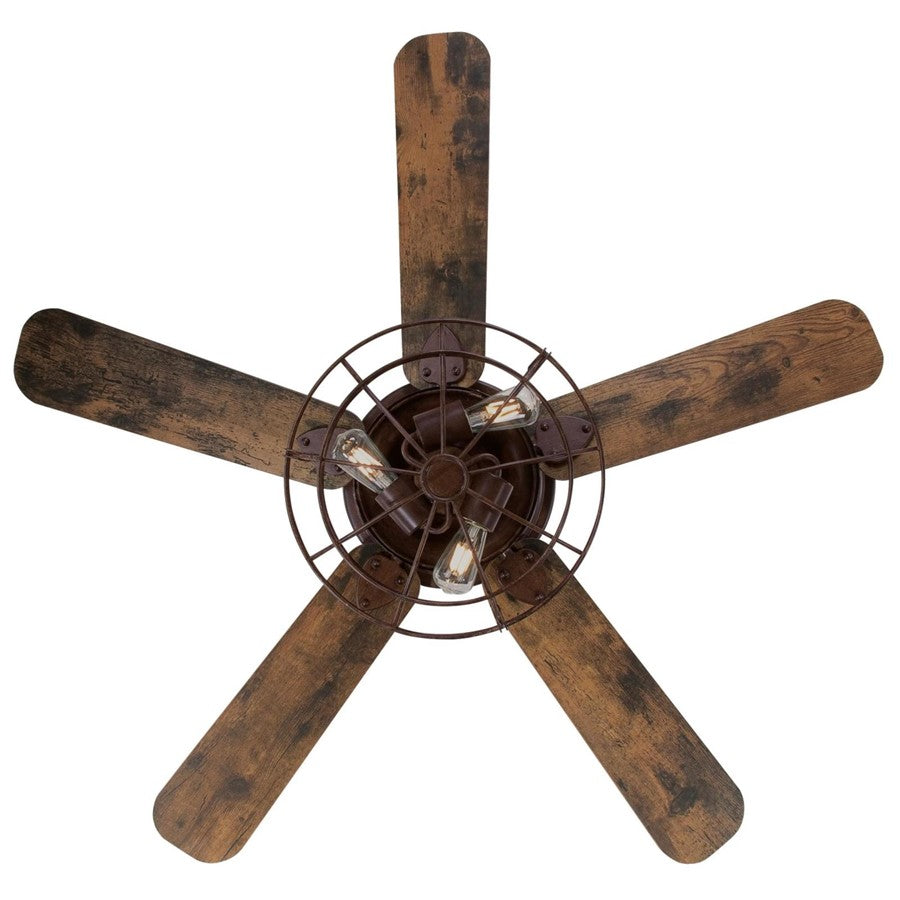 Westinghouse Barnett 48in 5-Blade LED Ceiling Fan | Vintage Barnwood and Cage Shade | Living Room & Bedroom | 48 x 48 x 21.26 in | Model 7220500