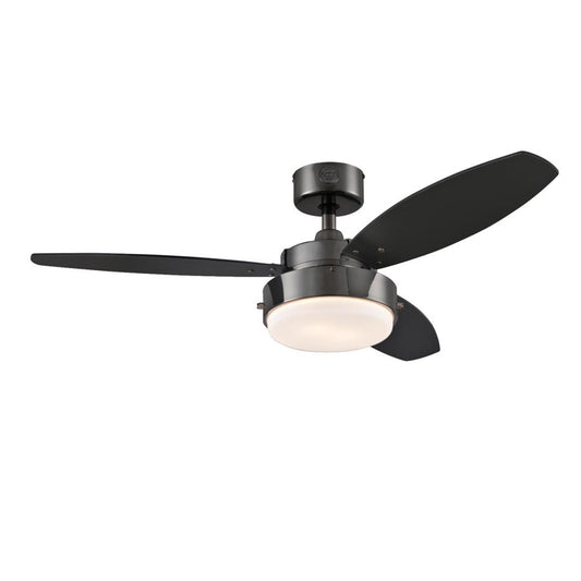 Westinghouse Alloy 42in 3-Blade Ceiling Fan | Gun Metal and Black MDF Blades with Opal Frosted Glass | Small Bedrooms & Offices | Model 7221500