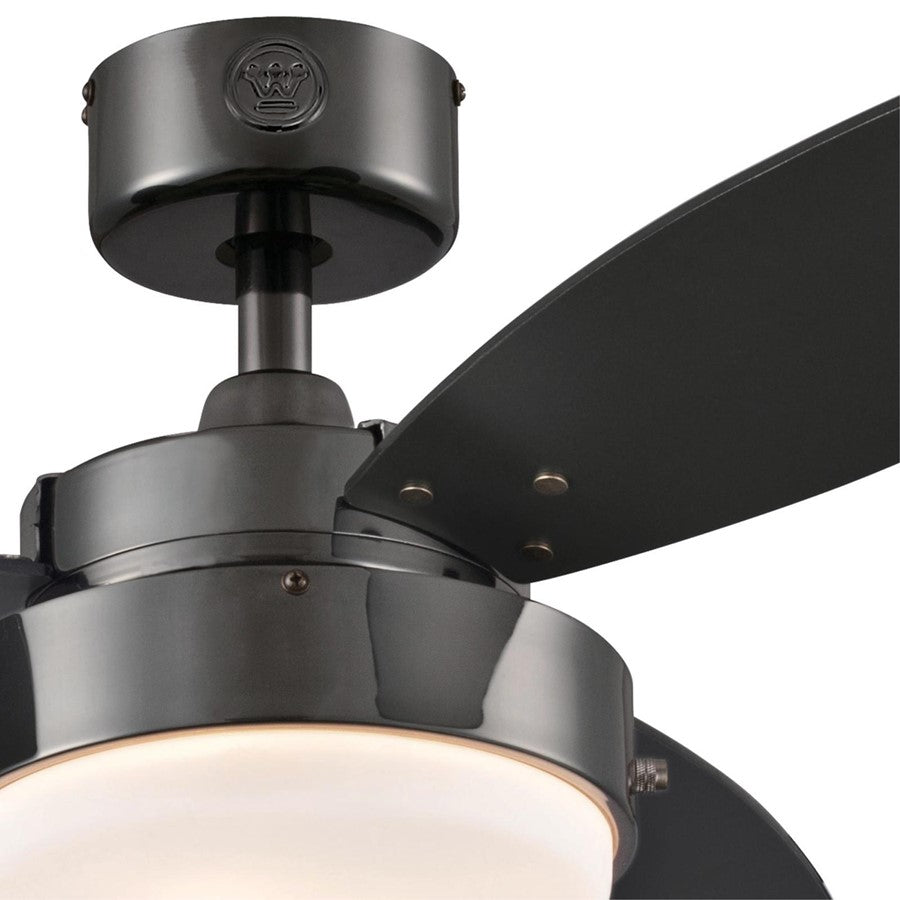 Westinghouse Alloy 42in 3-Blade Ceiling Fan | Gun Metal and Black MDF Blades with Opal Frosted Glass | Small Bedrooms & Offices | Model 7221500