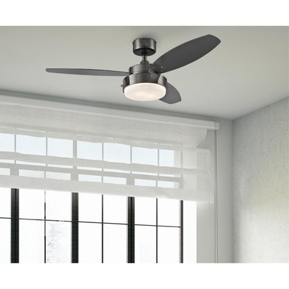 Westinghouse Alloy 42in 3-Blade Ceiling Fan | Gun Metal and Black MDF Blades with Opal Frosted Glass | Small Bedrooms & Offices | Model 7221500