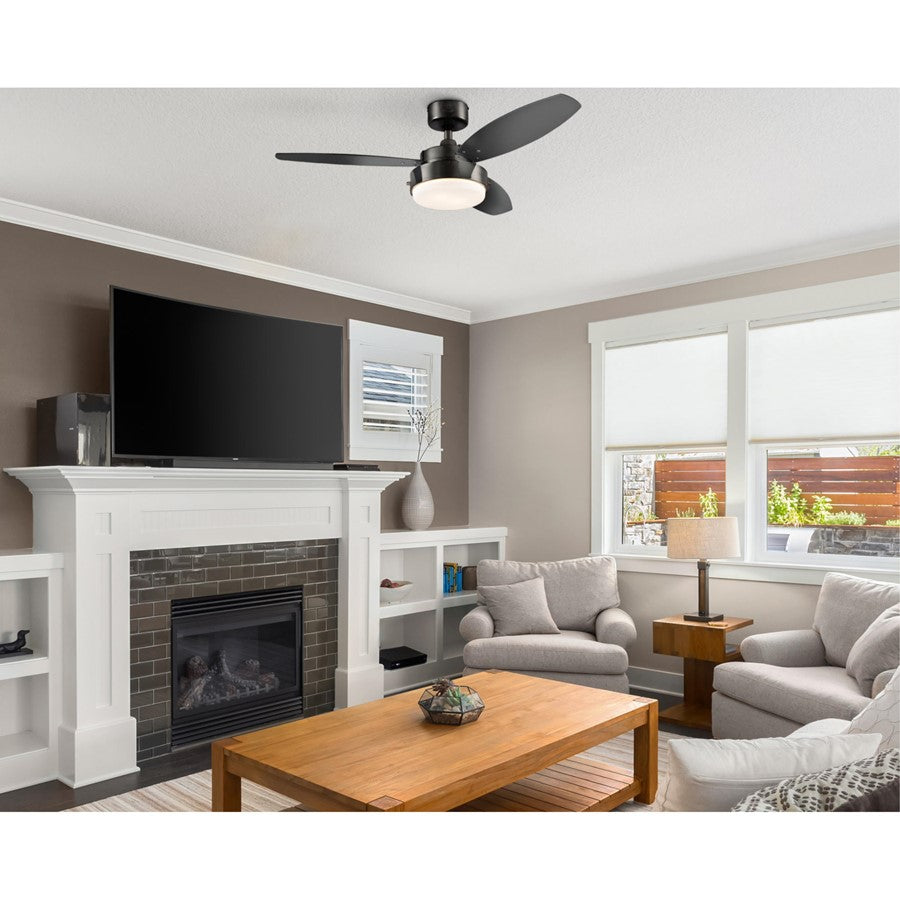 Westinghouse Alloy 42in 3-Blade Ceiling Fan | Gun Metal and Black MDF Blades with Opal Frosted Glass | Small Bedrooms & Offices | Model 7221500