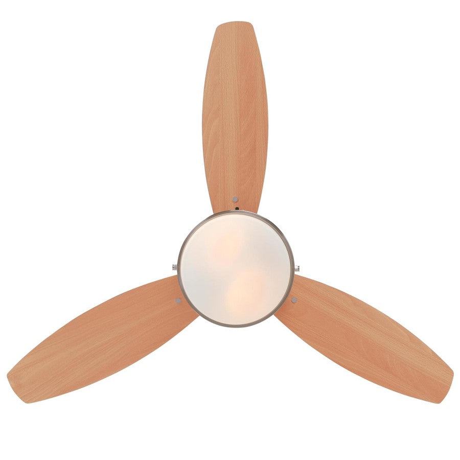 Westinghouse Alloy 42in 3-Blade Ceiling Fan | Brushed Nickel and Beech MDF Blades with Opal Frosted Glass | Small Bedrooms & Offices | Model 7221600