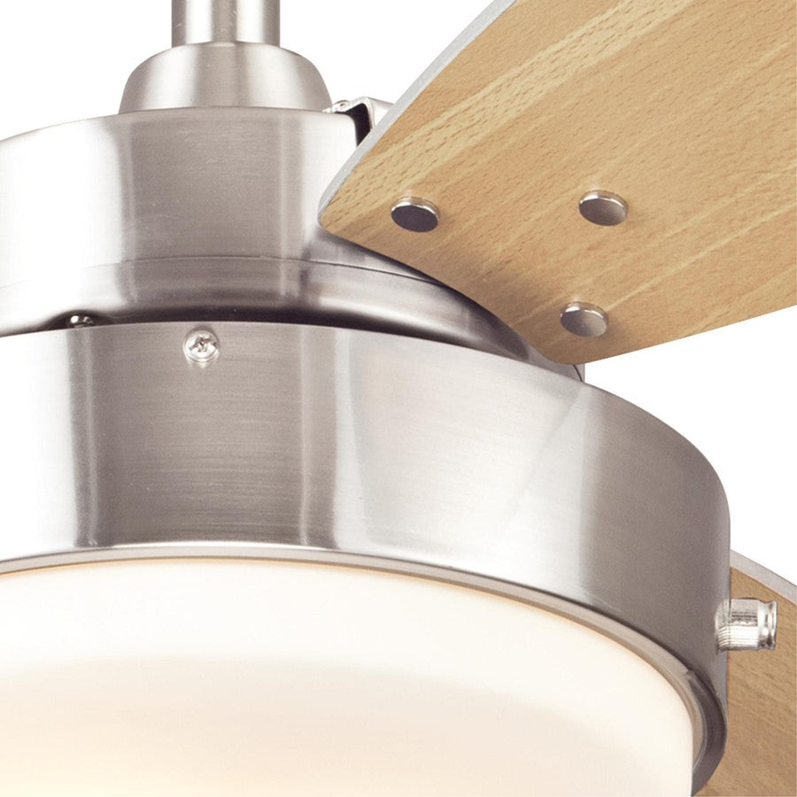 Westinghouse Alloy 42in 3-Blade Ceiling Fan | Brushed Nickel and Beech MDF Blades with Opal Frosted Glass | Small Bedrooms & Offices | Model 7221600
