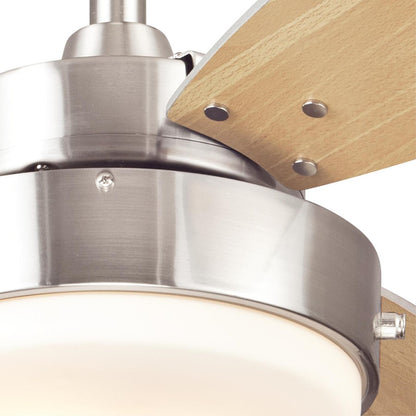 Westinghouse Alloy 42in 3-Blade Ceiling Fan | Brushed Nickel and Beech MDF Blades with Opal Frosted Glass | Small Bedrooms & Offices | Model 7221600